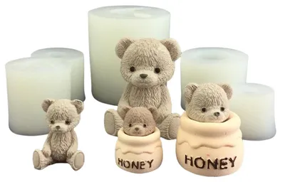 Immagine prodotto di Stampo in silicone per candele, confezione da 6 pezzi, stampo in vetro a forma di orso per realizzare candele fai-da-te