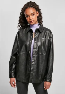 Obrázek produktu pro Dámská košile Urban Classics Ladies Faux Leather Overshirt black - M