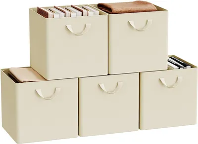 Produktbild von WOLTU Faltbare Aufbewahrungsboxen 5 Stück, ohne Deckel Metallrahmen, Mehrzweck : Creme 34L(32,5x32,5x31 cm) Farbe: Creme Größe: 34L(32,5x32,5x31 cm)
