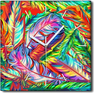 Produktbild von Coloray Uhr auf Leinwand 30x30 cm Wand Uhr Dekoration Wohnzimmer Segeltuch weiße Zeiger -Vogel-Tierfedern.