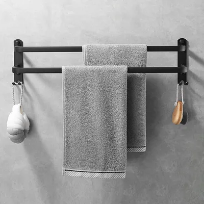 Zdjęcie produktu dla Wieszak na ręczniki - stojak na ręczniki do łazienki - organizacja ręczników - montaż bez wiercenia - 60 cm - czarny