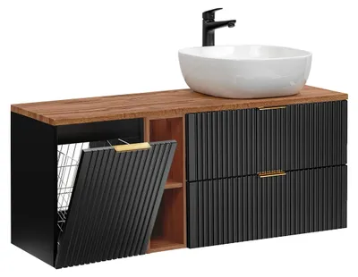Produktbild von Waschtisch 140.8cm Adriel mit 2 Schubladen, Schwarz und Holzoptik