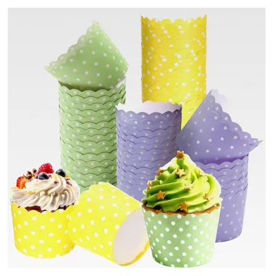 Produktbild von Cupcake Wrapper, 150 Stück Muffinförmchen in Violett, Gelb und Grün