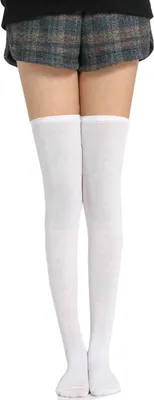 Produktbild von ASKSA Damen Overknee Strümpfe Kniestrümpfe Lange Gestreifte Socken High Socks Baumwolle Solid Color, Weiß