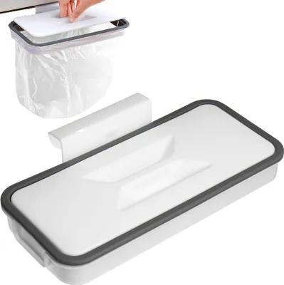 Image de Support pour sacs poubelle avec couvercle  Porte-poubelle  Poubelle  Support mural pour poubelle  Support pour sacs poubelle avec couvercle  Blanc et gris Retoo