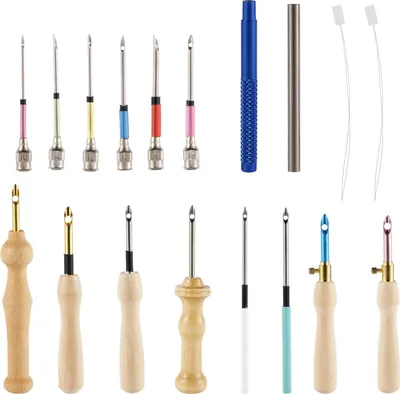 Produktbild von Stanznadel Set, Verstellbar Stanznadel Set Anfänger aus Holz Stanznadel-Set zum Sticken Stanznadel-Stickerei-Starter-Kit Stanznadel-Set aus Garn für Kinder Erwachsene