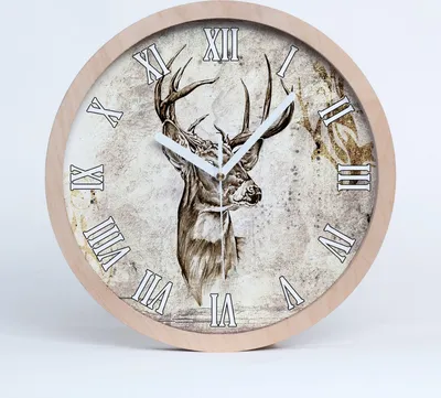 Produktbild von Holzuhr 25fi cm wanduhr - weiße Spitzen - Hirsch