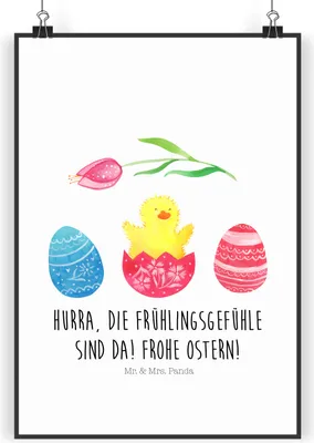 Produktbild von Mr. & Mrs. Panda Bild Küken Schlüpfen DIN A5 - Weiß - Geschenk, Frohe Ostern, Deko, Wandbild, Liebe Grüße, Plakat, drucke, wanddeko, Ei, Ostergrüße