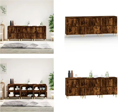 Zdjęcie produktu dla vidaXL Kredens 3 szt. Materiał drewnopochodny dąb wędzony 60x35x70 cm - Kredens - Kredensy - Szafka - Szafka do przechowywania