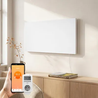 Produktbild von EMKE Infrarotheizung mit Thermostat, Weiß 119,5x59,5 cm 1200 W Wandmontage