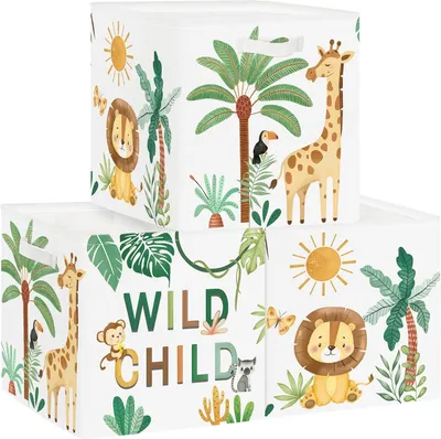 Produktbild von Aufbewahrungsbox Set 3-teilig, 30x30x30 cm, mit Tiermotiven, für Kinderzimmer