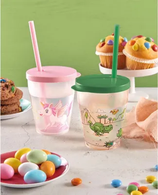 Produktbild von Kinder-Trinkbecher 385ml mit Deckel & Trinkhalm Kindergeburtstag