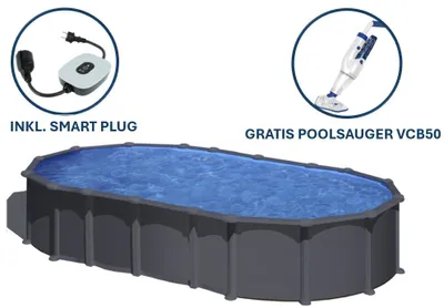 Produktbild von GRE Ovaler Stahlwandpool mit Anthrazitoptik KITPROV6188GY – 610 x 375 x 132 cm,, Komplettset + GRATIS Elektrischer Poolreiniger VCB50