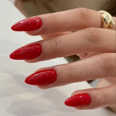 Image de 24 faux ongles à coller, forme amande, couleur rouge, finition brillante, pour femmes et filles