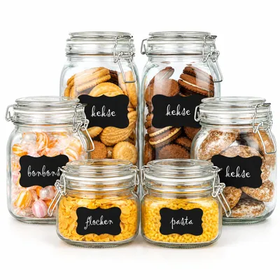 Produktbild von 6tlg Set Einmachgläser 2x1,5L 2x750ml 2x500ml mit Bügelverschluss Einmachglas Vorratsglas
