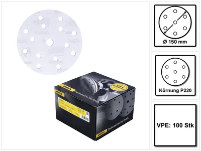 Produktbild von Mirka BASECUT Schleifscheiben 150 mm P220 100 Stk. ( 2261109922 ) Grip 15 Loch