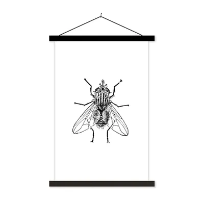Produktbild von MuchoWow® Textilposter Fliege - Tiere - Vintage - Schwarz und weiß 120x180 cm mit schwarzem Rahmen - Fotos