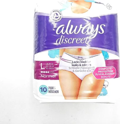 Zdjęcie produktu dla Always Discreet damskie majtki chłonne Regular 5 krople bielizny Duży pakiet dla kobiet Wygodna dyskretna ochrona; Dla dyskretnego bezpieczeństwa - Super Bielizna