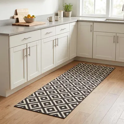 Productafbeelding van Keukenkleed, grijs-wit ruitpatroon, 180 x 60 cm, 100% polyamide