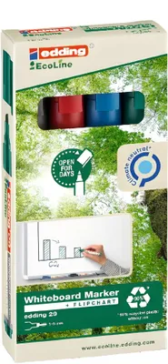Produktbild von Edding 29 EcoLine, 4 Stück(e), Schwarz, Blau, Grün, Rot, Meißel, Recycelbarer Kunststoff, Rund, Multi