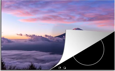 Produktbild von KitchenYeah© Herdabdeckplatte Der Berg Fuji mit einer dicken Nebelschicht im Vordergrund in Japan , 81x52cm, Küche Deko, Glaskeramikkochfeld Herdabdeckung, Abdeckplatte fùr Kochfeld