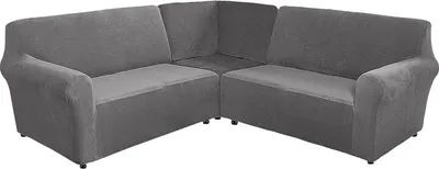 Produktbild von (Grau) 5-Sitzer-Sofabezug aus Samt in L-Form Elastischer Sofabezug, waschbarer Sofabezug