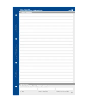 Produktbild von europrotokoll Zusatzblatt zum Übergabeprotokoll, Ergänzung für alle europrotokoll Haus- und Wohnungsübergabeprotokolle