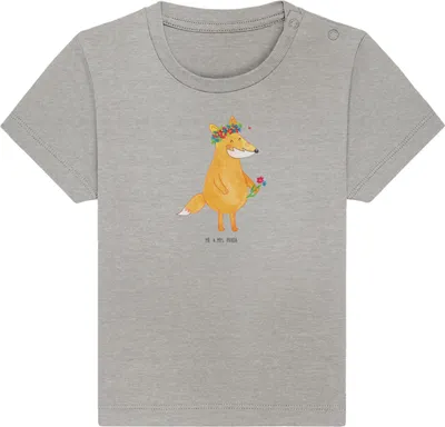 Produktbild von Mr. & Mrs. Panda  T-Shirt Fuchs Blumen 12. - 18. Monat - Heather Grey - Geschenk, Blumenliebe, Boho, Babyshirt, Baby Kurzarmshirt, Ich, Freundin, Shirt, Blume