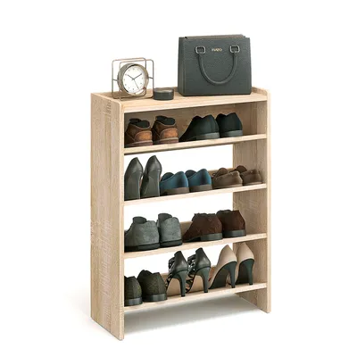 Produktbild von KOMTO Schuhregal Schmal - Schuhablage Flur mit 4 Ebenen Offener Schuhschrank Schuh Organizer Platzsparend Elexis 60 x 25 x 80 cm Sonoma Eiche