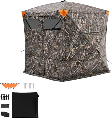 Produktbild von SucceBuy Geräumiges Jagdzelt für 4-5 Personen mit durchsichtigen Bodenblenden, praktischer Tragetasche, strapazierfähigem Tarnmaterial sowie geräuschloser magnetischer Tür und Fenster – ideal für die Jagd auf Wildtiere.