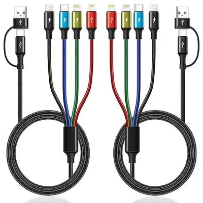 Zdjęcie produktu dla Kabel USB 4W1 do ładowania lightning c micro nylonowy 2 szt przewód