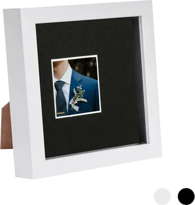Produktbild von Nicola Spring 6 x 6 3D-Schatten-Kasten-Foto-Rahmen - Pop-up-Anzeige Bilderrahmen mit 2 x 2 Montieren - Glas Aperture - Weiß / Schwarz