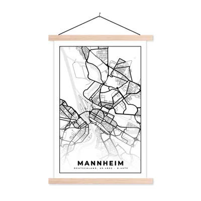 Produktbild von MuchoWow® Textilposter Mannheim - Stadtplan - Karte 120x180 cm mit holzfarbenen Rahmen - Textil-Plakat