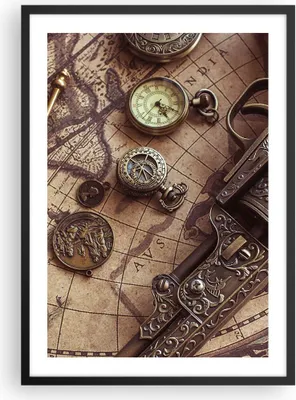 Produktbild von Gerahmtes Poster - Schwarzer Rahmen - Kartographie Vintage Kompass - 50x70 cm - Wand Bild - Wanddeko - Wandbilder - Kunstposter - Wandposter - Bilderrahmen - Bilder - Kunstdruck - P2BPA50x70-4582