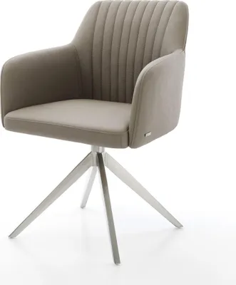 Produktbild von DELIFE Drehstuhl Greg-Flex Echt-Leder Schlamm Kreuzgestell breit Edelstahl 360° drehbar Wippfunktion Taschenfederkern