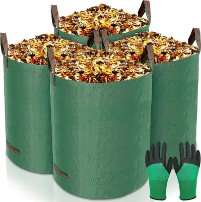 Productafbeelding van 4 x 272 liter, zelfstaand, opvouwbaar, voor tuinafval, van extreem robuust polypropyleenweefsel, waterdicht/scheurvast, met tuinhandschoenen