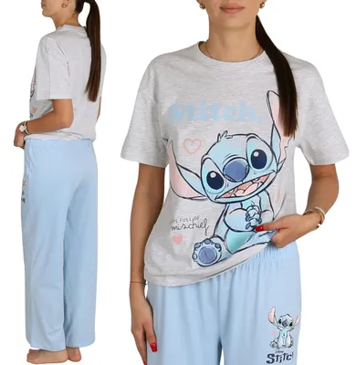 Produktbild von DISNEY Stitch Baumwollpyjama für Damen, zweiteiliger Pyjama mit kurzen Ärmeln und langer Hose S