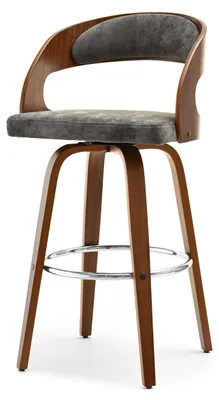 Produktbild von Eleganter Barhocker ROMINA – Walnuss/Grau/Chrom