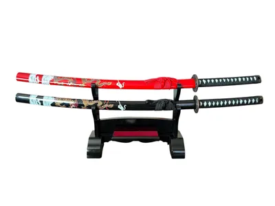 Zdjęcie produktu dla Ekskluzywny stojak na miecze katana – drewniany stojak na 2 japońskie miecze: katana, wakizashi i tanto A02X