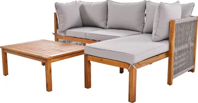 Produktbild von Flieks Lounge Gartenmöbel Sets 3 Teilig, Terassenmöbel Set mit Gartentisch, Kissen, Balkonmöbel Set Kleiner Balkon, Gartenlounge Akazienholz Set, Grau