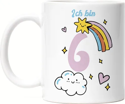 Produktbild von 6 Jahre alt Kindergeburtstag Tasse weiß süße Motive Kinder Milchkanne Happy Birthday Alles Liebe zum Geburtstag