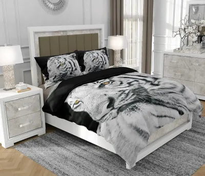 Obrázok produktu pre Obliečky 140x200 cm + 2x70x80 cm, 3-dielna súprava, 100% bavlna (bavlnený satén), zips, Tiger, čierny - SOVIO | So.0047