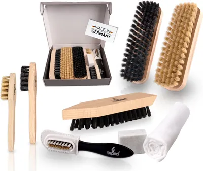 Produktbild von biped Schuhputzset 8-teilig - Schuhpflege für Glattleder und Wildleder - Schuhbürsten mit Natur Borsten z2463
