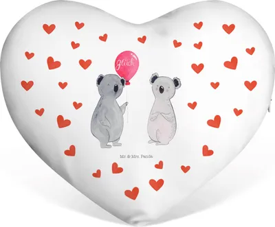 Produktbild von Mr. & Mrs. Panda Dekokissen Koala Luftballon - Weiß - Geschenk, Herzkissen Mit Spruch, Liebeskissen, Herz Kuschelkissen, Party, Sofakissen, Geburtstag