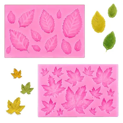 Image de Moules en silicone en forme de feuilles, 3D, pour chocolat et confiseries, lot de 2