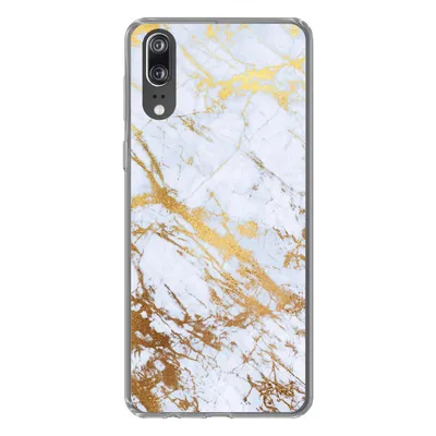 Produktbild von MuchoWow® Handyhülle Schutzhülle Hülle für Huawei P20 Marmor - Gold - Weiß - Luxe - Marmoroptik - Glitzer Silikon Softcase Handy Hülle - Hardcover