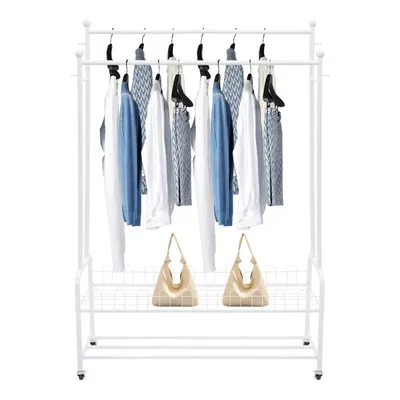 Produktbild von Kleiderständer mit Rollen mit Schuhregal Weiß für Kleidung & Schuhe, Garderobe, Freistehend