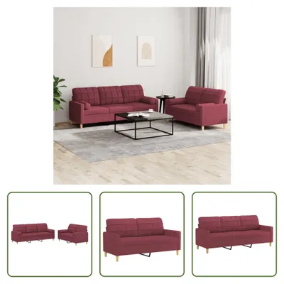 Produktbild von The Living Store 2-tlg. Sofagarnitur mit Kissen Weinrot Stoff
