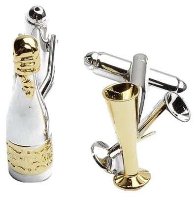 Productafbeelding van Manchetknopen in de Vorm van Champagnefles en Glazen - Goud/Zilver