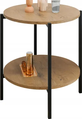 Zdjęcie produktu dla Stolik pomocniczy okrągły loft z półką 55x55x62 cm metalowy czarny